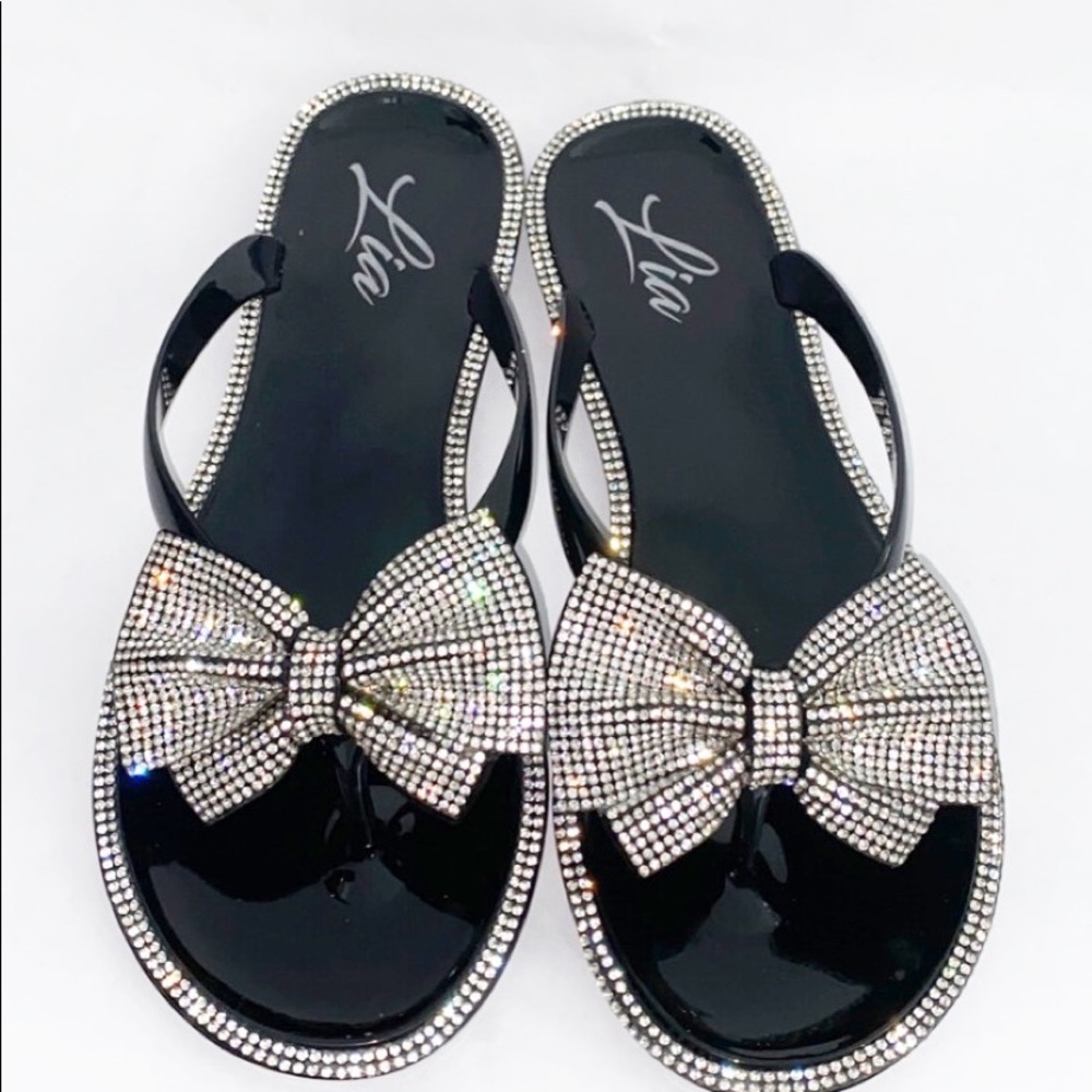 Black Rhinestone studded bow sandals (New)